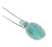 JOINPAYA Colgante De Botella De Perfume De Cristal Natural Piedra De Aguamarina, Collar Aromaterapia Difusor Esencial Para Mujer, Accesorio Decorativo Para Coche y Uso Diario, Diseño Oval Irregular