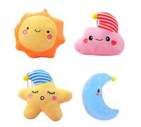 JOINPAYA Colgantes de Peluche para Mochila y Bolso 4 Piezas Sol Luna Estrella Nube de Algodón PP Suave Decoración Ligera y Portátil para Juguetes y Accesorios Infantiles