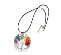 JOINPAYA Collar Colgante de Árbol Vida Piedras Naturales Multicolor 2 Piezas Cuerda Ajustable para Mujer y Niña Joyería Simbólica para Obsequio y Uso Diario