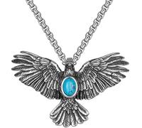 JOINPAYA Collar de Águila Retro Vintage para Hombre Acero Inoxidable Resistente Casual Diario Colgante Azul de Piedra Turquesa Acero Color