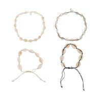 JOINPAYA Collar y Pulsera Bohemios de Concha Natural Perlas, Cuerda de Cera y Negra, Conjunto 4 Piezas para Mujer, Joyería de Playa y Verano, Decoración Elegante para Cuello y