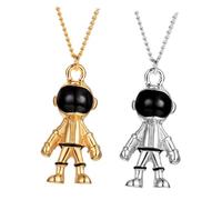 JOINPAYA Collares de Astronauta de Aleación para Hombre y Mujer Estilo Hip Hop 2 Piezas Dorado y Plateado Cadena Ligera para Invierno Collar Pequeño Divertido y Robot