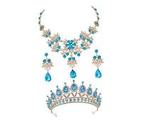JOINPAYA Conjunto de Joyería para Novia Tiara Azul Claro Collar y Pendientes de Imitación Accesorios para Boda y Fiesta 1 Tiara 1 Collar 1 Par de Pendientes Adecuado para Sesión de