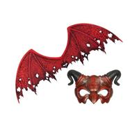 JOINPAYA Conjunto de Máscara de Demonio Roja Cómoda y Transpirable Alas de Tela No Tejida para Halloween para Fiestas y Cosplay