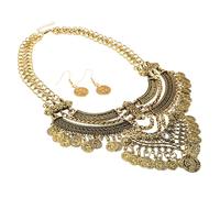 JOINPAYA Conjunto Étnico de Moda para Mujer con Collar Corto de Cadena Gruesa y Pendientes de Moneda y Flecos en Aleación Dorada, Estilo Punk Bohemio para Fiestas y Aventuras al Aire Libre