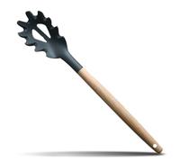 JOINPAYA Cuchara de Silicona para Servir Pasta Mango de Madera, Colador Multifuncional para Espaguetis y Fideos, Utensilio de Cocina Casero Gris para Uso Doméstico, Fácil de Limpiar