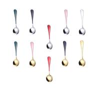 JOINPAYA Cucharas Redondas de Acero Inoxidable para Café y Postre, Juego 10 Piezas Acabado Pintado en Plata, Dorado, Negro y Verde, Tamaño Estándar, Aptas para Uso Diario y Cócteles