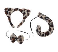 JOINPAYA Disfraz Infantil de Leopardo para Conjunto de 3 Piezas con Diadema de Orejas de Gato Peludo y Pajarita de Felpa Accesorios Suaves para Fiestas de Halloween Cumpleaños y