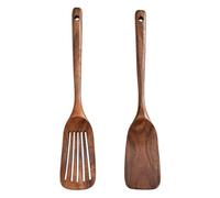 JOINPAYA Espátula de Cocina de Madera de Pomelo, Juego de 2 Piezas Mango Largo, Resistente al Calor y Antiadherente, Adecuado para Freír Huevos y Saltear Hogar y Restaurante