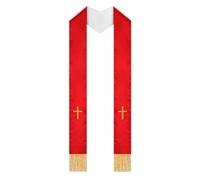 JOINPAYA Estola Bordada Reversible para Sacerdote Cruz Chal Nupcial Borlas Doble Cara 135 CM Color Rojo y Blanco Chal para Vestimenta Formal Bodas y Ceremonias Religiosas