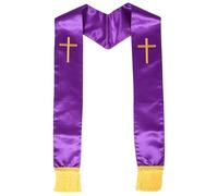 JOINPAYA Estola Clerical Bordada Morada con Cruz y Borlas, Chal Reversible para Pastor de Iglesia, Accesorio para Ceremonias y Bodas, Chal de Clero Bordado para Oficiante, Uso Litúrgico