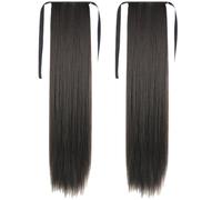 JOINPAYA Extensiones de Cabello Postizo Largas y Rectas, 2 Piezas Correa, 45 Cm, Color Negro Natural, Extensión de Caballo Sintética Envolvente para Mujer, Accesorio para Peinados Diarios