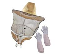 JOINPAYA Guantes de Piel de Oveja Resistentes para Apicultor con Sombrero de Malla Protector Duradero y Práctico para Apicultura Pesca y Actividades al Aire