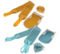 JOINPAYA Guantes Exfoliantes para Baño 6 Piezas Set, Toallas Largas para Ducha, Balones de Baño Cómodas, Colores Flor Azul y Amarillo Jengibre, Kit Limpieza Corporal Exfoliante para Uso