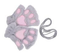 JOINPAYA Guantes Garras de Gato de Felpa para Mujer y Niña Mitones de Medio Dedo Gris para Cosplay y Disfraces Guantes Cálidos de Invierno Kawaii para Actividades al Aire Libre