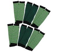 JOINPAYA Guantes Largos sin Dedos para Mujer Mitones de Punto Finos a Rayas Cobertura Extendida Brazo 6 Pares Colores Verde Fluorescente y Negro Accesorios para Frío y Conducción