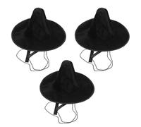 JOINPAYA Juego 3 Sombreros Tradicionales Coreanos de Terciopelo Negro Ala Ancha y Copa Plana Accesorio Cosplay Histórico Oriental Barboquejo para Disfraces de Halloween y Actuaciones en