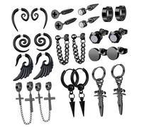 JOINPAYA Juego de 12 Pares de Pendientes Negros Tachuelas para Hombre, Acero Inoxidable, Aros Pequeños, Diseño Punk y Aptos para Uso Diario en Cumpleaños