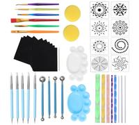 JOINPAYA Juego de 47 Herramientas para Puntear Mandalas 10 Hojas de Papel para Raspar, 8 Plantillas Mandala, 8 Barras Acrílicas de Colores, 5 Lápices de Silicona, 4 Herramientas