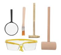 JOINPAYA Juego de Herramientas de Excavación Martillo de Madera Mediano Gafas Protectoras Cepillo Pequeño y Lupa Kit Arqueológico Educativo para Juegos al Aire Libre y Exploración