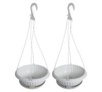 JOINPAYA Macetas Colgantes para Plantas Pequeñas 28 CM 2 Unidades con Bandejas y Ganchos Maceteros Redondos de Plástico Transparente para Interior y Exterior Jardineras Decorativas para