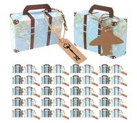 JOINPAYA Mini Maleta de Papel Kraft con Diseño Mapa del Mundo 60 Unidades 30 con Maleta Azul y Llavero Caja para Dulces y Regalos de Fiesta Tamaño 8x5x3 Cm Adecuado para Bodas y