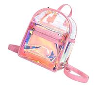 JOINPAYA Mochila Pequeña Transparente Rosa Iridiscente para Mujer Bolso Multifuncional para Niñas Mochila Holográfica Ligera Adecuado para Escuela Fiesta y Conciertos