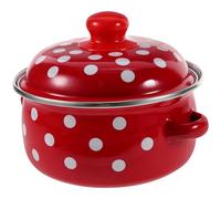 JOINPAYA Olla Esmaltada para Sopa 1.1l Doble Asa, Cacerola Doméstica Retro de 16 Cm, Color Rojo con Motivos Claros, Apta para Guisar y Cocinar en Hogar Tapa Incluida