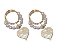 JOINPAYA Pendientes Colgantes Dorados para Mujer Perlas Redondas y Forma de Corazón Pendientes de Plata de Ley Circonitas Diseño Artístico y Tamaño Medio Ideales para Orejas Perforadas