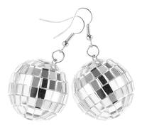 JOINPAYA Pendientes de Bola de Discoteca para Mujer Pendientes Colgantes Vintage de Acrílico y Aleación Accesorios de Joyería Disco para Fiestas Baile y Discoteca Color Plata
