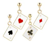 JOINPAYA Pendientes de Botón Forma de Cartas de Póker 4 Piezas 2 Corazones Rojos y 2 Tréboles Negros Diseño Creativo Pequeños y Ligeros Joyería para Mujer Ideales para Uso Diario y