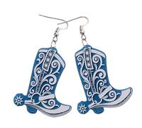 JOINPAYA Pendientes en Acrílico Azul para Mujer Ligeros y Cómodos de Bota Vaquera Diseño Retro y Estilo Occidental Único para Bodas y Citas