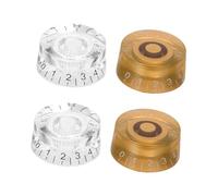 JOINPAYA Perillas de Volumen para Guitarra Eléctrica 4 Piezas Diseño Barril Recto 18 Dientes Material Goma Duradero Colores Dorado Letras y Negro Transparente Control de Tono y