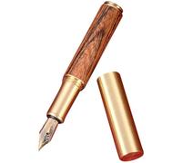 JOINPAYA Pluma Estilográfica Vintage de Bolsillo Mini de Latón Antiguo Cuerpo de Madera de Tigre, Bolígrafo Pequeño Portátil para Caligrafía, Oficina y Material Escolar, Obsequio para