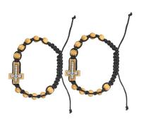 JOINPAYA Pulsera de Cuentas Ajustable para Hombre 2 Piezas Pulsera Rosario Estilo Punk Colgante de Cruz de Madera para Obsequio de Bautizo Joyería Masculina Verano