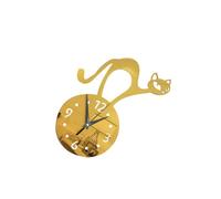JOINPAYA Reloj Decorativo de Pared Gato, Acrílico Dorado, sin Batería