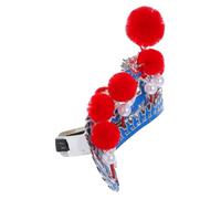 JOINPAYA Sombrero Tradicional de Ópera de Pekín Azul Pompones Rojos, Tocado Teatral Unisex Ajustable para Representaciones Culturales, Fiestas y Disfraces Chinos Autènticos