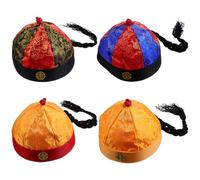 JOINPAYA Sombreros Decorativos de Tela Retro con Trenzas para Adulto Talla 9 Estilo Qing Dinastía Ideales para Teatro Cosplay y Fotografía