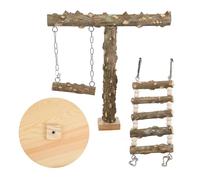JOINPAYA Soporte para Jaula de Loros de Madera de Flor de Pimienta Plataforma Multiusos con Escalera y Columpio Accesorio para Periquitos y Loros Pequeños Juego de Trepa Natural y