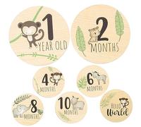 JOINPAYA Tarjetas de Madera Redondas y Registro de Crecimiento para Decoración Colegio para Fotografía de Hitos Mensuales de Ñiño 7 Piezas