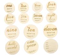 JOINPAYA Tarjetas de Meses para Bebés Recién Nacidos de Madera Natural 14 Piezas para Fotografía y Señalización de Hitos Mensuales en Sesiones de Fotos