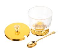 JOINPAYA Tarro de Vidrio con Diseño Europeo, Dispensador para Azúcar y Condimentos, Frasco con Tapa Dorada y Textura Vertical, Recipiente Multiusos para Cocina y Sala de Estar, Contenedor