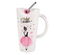 JOINPAYA Taza de Cerámica de 600 Ml Tapa y Pajita, Gran Capacidad, Diseño Moderno, Adecuado para Tienda de Postres o Bar, Incluye Cuchara y Empaque en Caja Color