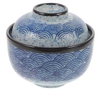 JOINPAYA Tazón de Sopa Multifunción de Cerámica Japonesa Tapa, Diseño de Ondas, 250 Ml, Cuenco Pequeño para Guisar y Microondas, Adecuado para Miso, Ramen y Uso Diario en Cocina Hogar