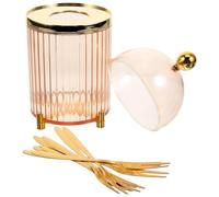 JOINPAYA Tenedores de Postre Dorados de Acero Inoxidable, Set Portátil de 10 Piezas para Frutas y Aperitivos, Utensilios Ligeros para Camping, Fiestas y Reuniones Familiares