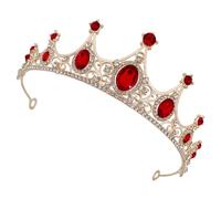 JOINPAYA Tiara de Cumpleaños Dorada y Roja para Fiesta, Diadema Elegante Vintage de Princesa Brillo Deslumbrante, Accesorio Decorativo para Cabello en Eventos y Espectáculos