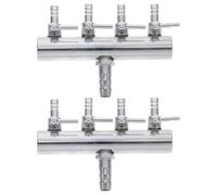 JOINPAYA Válvula de Bomba de Aire para Pecera 2 Piezas, Divisor Ajustable de 4 Vías 4mm en Acero Inoxidable, Distribuidor de Aire para Acuarios Compatible Mangueras, Control Preciso