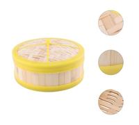JOINPAYA Vaporera de Bambú de 20 Cm con Tapa y Borde Plástico Amarillo, Cesta de Vapor Nivel para Dim Sum, Bollos y Verduras, Auxiliar de Cocina Práctico y Seguro