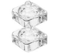 JOINPAYA Vasos de Vidrio para Manicura, 2 Piezas Tapa para Limpieza y Mezcla de Polvo, Recipiente Transparente Cuadrado para Uso en Decoración de Uñas