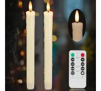 JOIONE Velas sin llama con control remoto, velas falsas eléctricas LED de 9.6 pulgadas, funciona con pilas, cera goteante real para decoración de fiesta de Navidad, boda (paquete de 2)